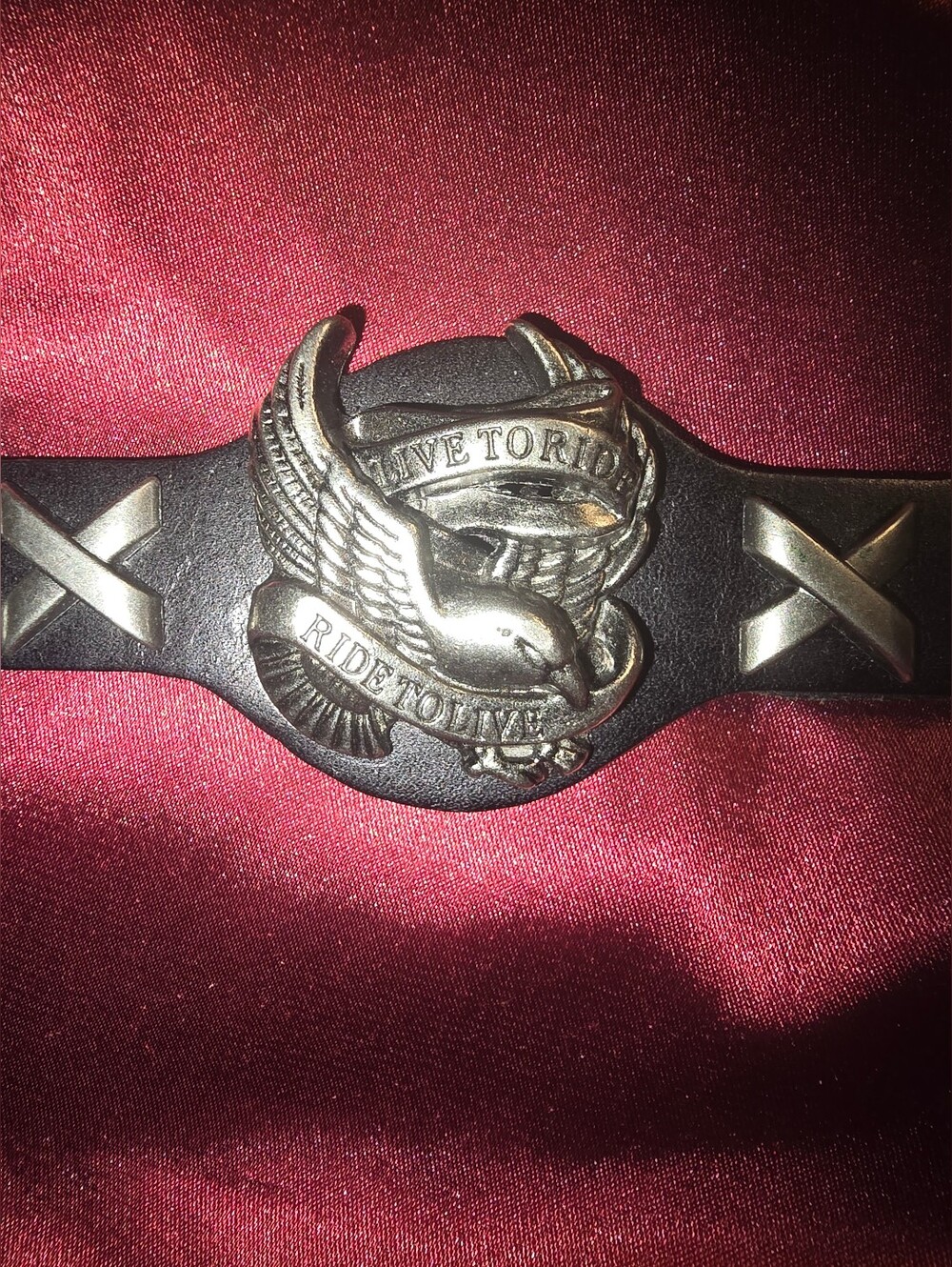 New Black Leather Biker Punk Unisex Bracelet with Metal Emblem